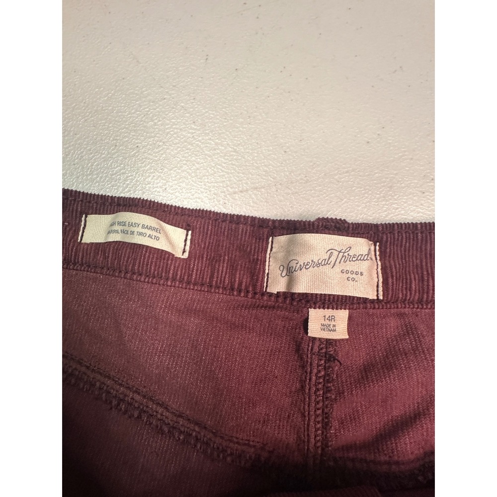 Universal Thread Burgundy Corduroy Easy Barrel High Rise Pants 14R New - Picture 5 of 7